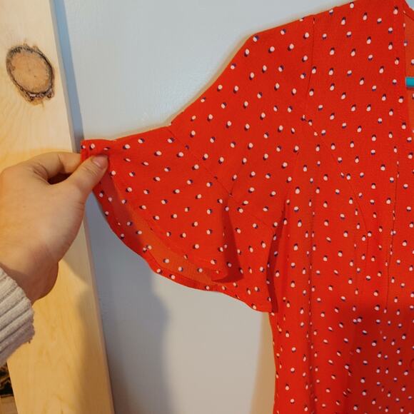 Forever 21 Button Front Flutter Sleeve Dress Size Small Button Down Polka Dot - Picture 5 of 9